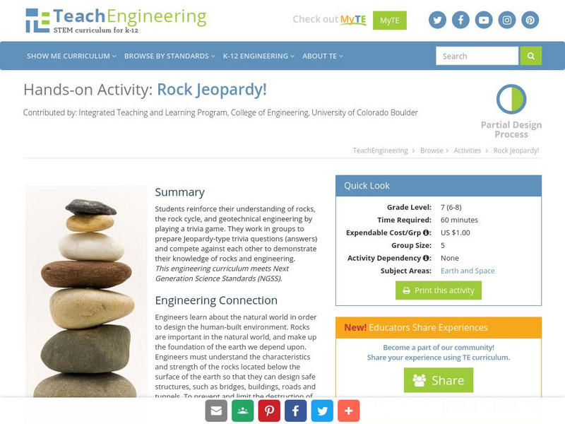 Teach Engineering: Rock Jeopardy! Activity Teach Engineering: Rock Jeopardy! Activity