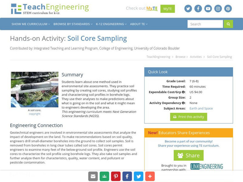 Teach Engineering: Soil Core Sampling Activity