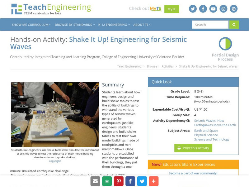 Teach Engineering: Shake It Up! Engineering for Seismic Waves Activity Teach Engineering: Shake It Up! Engineering for Seismic Waves Activity