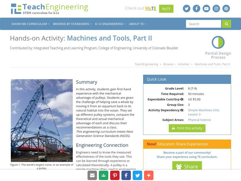Teach Engineering: Machines and Tools, Part Ii Activity Teach Engineering: Machines and Tools, Part Ii Activity
