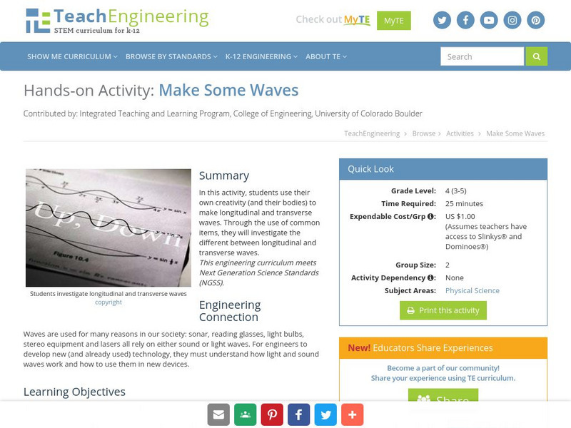 Teach Engineering: Make Some Waves Activity Teach Engineering: Make Some Waves Activity