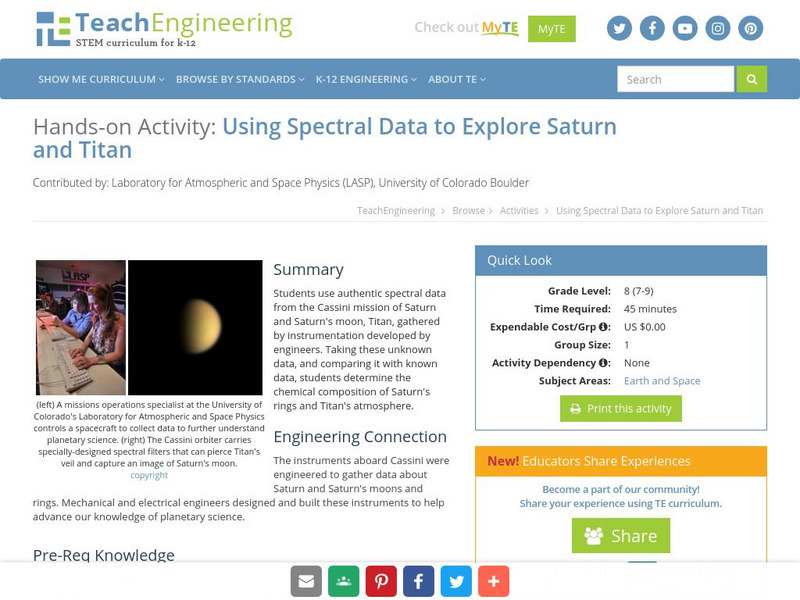 Teach Engineering: Using Spectral Data to Explore Saturn and Titan Activity Teach Engineering: Using Spectral Data to Explore Saturn and Titan Activity