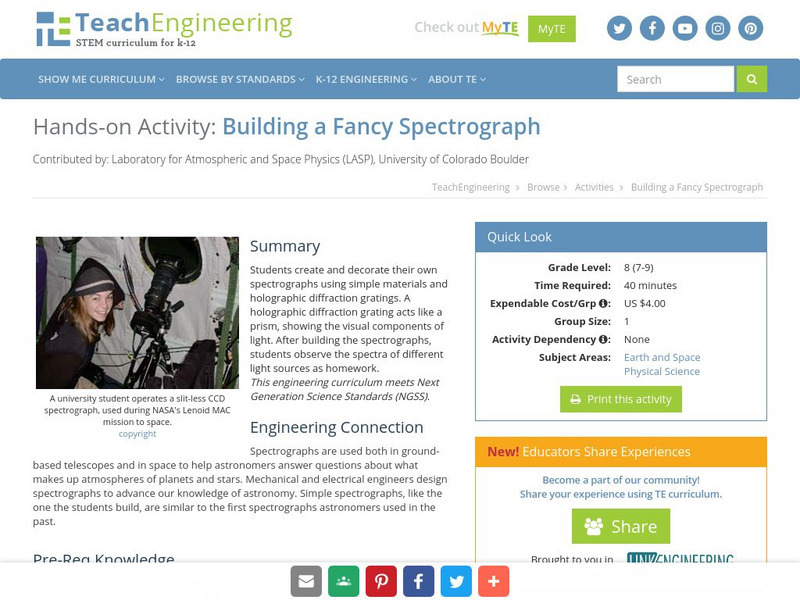 Teach Engineering: Building a Fancy Spectrograph Activity Teach Engineering: Building a Fancy Spectrograph Activity