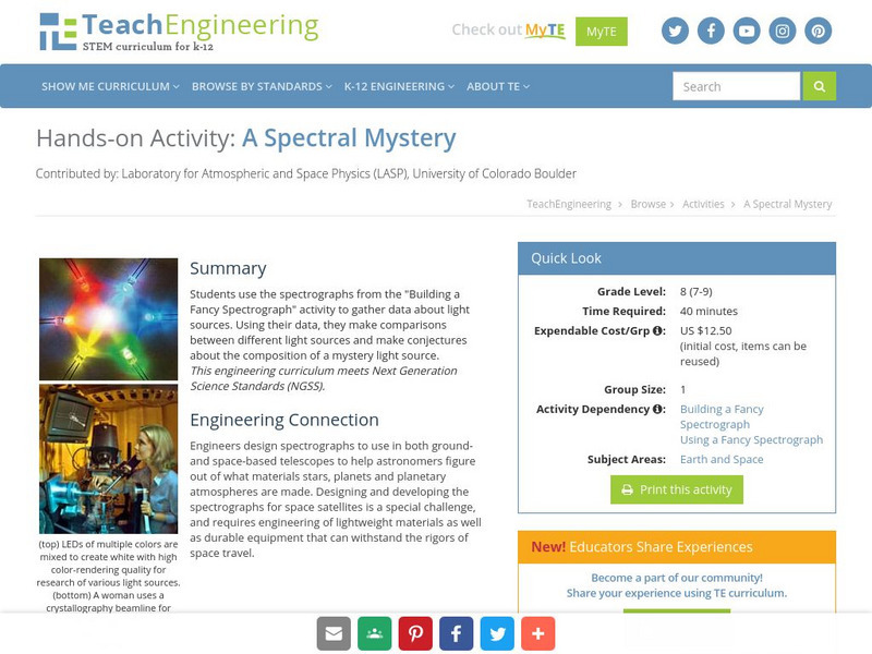 Teach Engineering: A Spectral Mystery Activity Teach Engineering: A Spectral Mystery Activity