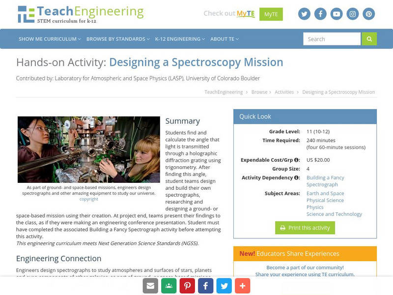 Teach Engineering: Designing a Spectroscopy Mission Activity Teach Engineering: Designing a Spectroscopy Mission Activity