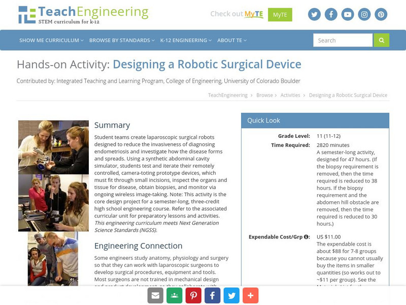 Teach Engineering: Designing a Robotic Surgical Device Activity Teach Engineering: Designing a Robotic Surgical Device Activity