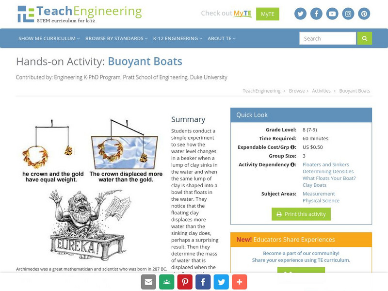 Teach Engineering: Buoyant Boats Activity Teach Engineering: Buoyant Boats Activity