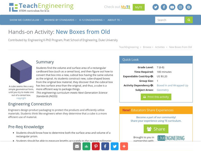 Teach Engineering: New Boxes From Old Activity Teach Engineering: New Boxes From Old Activity
