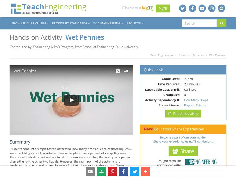 Teach Engineering: Wet Pennies Activity Teach Engineering: Wet Pennies Activity