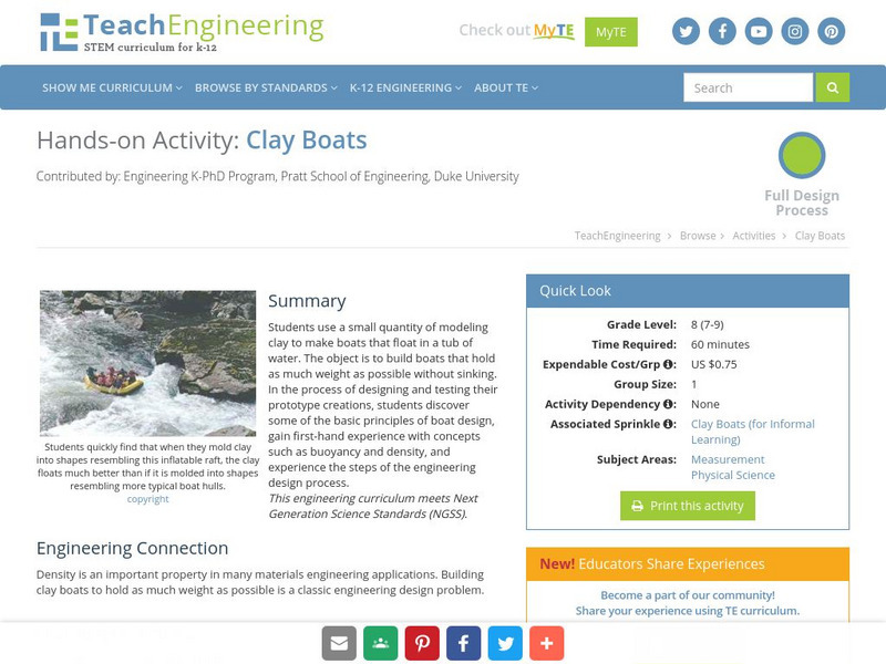 Teach Engineering: Clay Boats Activity Teach Engineering: Clay Boats Activity
