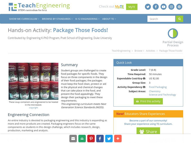 Teach Engineering: Package Those Foods! Activity Teach Engineering: Package Those Foods! Activity