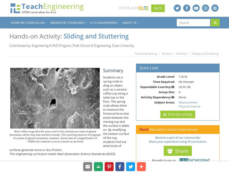 Teach Engineering: Sliding and Stuttering Activity Teach Engineering: Sliding and Stuttering Activity