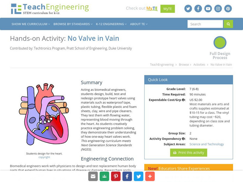 Teach Engineering: No Valve in Vain Activity Teach Engineering: No Valve in Vain Activity