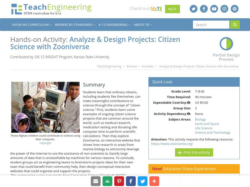 Teach Engineering: Citizen Science With Zooniverse Activity Teach Engineering: Citizen Science With Zooniverse Activity