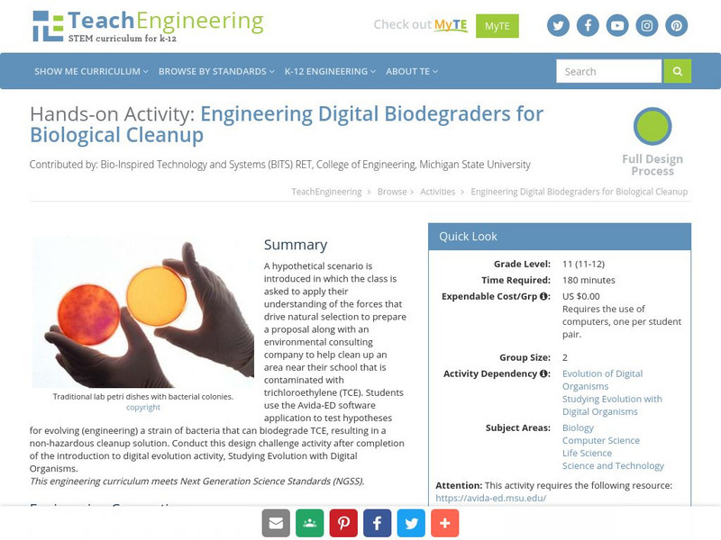 Teach Engineering: Evolving Tce Biodegraders Activity Teach Engineering: Evolving Tce Biodegraders Activity
