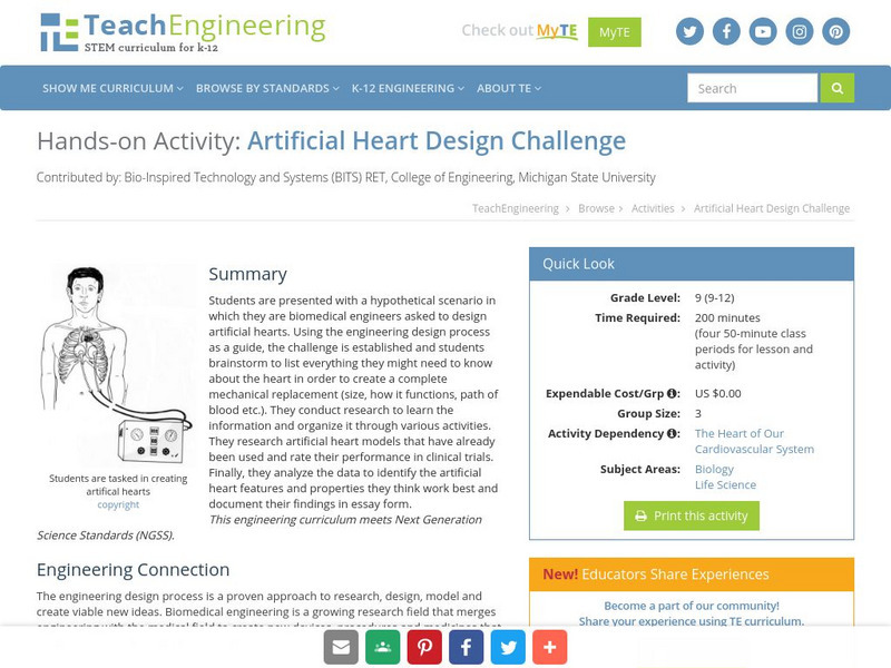 Teach Engineering: Artificial Heart Design Challenge Activity