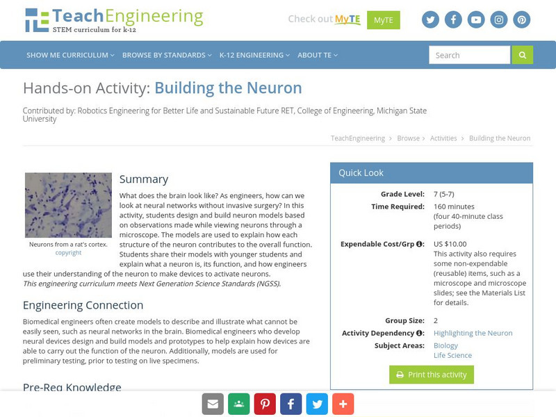 Teach Engineering: Building the Neuron Activity Teach Engineering: Building the Neuron Activity