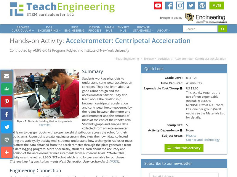 Teach Engineering: Accelerometer: Centripetal Acceleration Activity Teach Engineering: Accelerometer: Centripetal Acceleration Activity