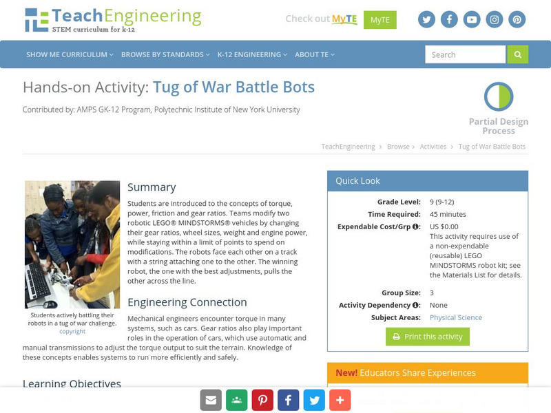 Teach Engineering: Tug of War Battle Bots Activity Teach Engineering: Tug of War Battle Bots Activity