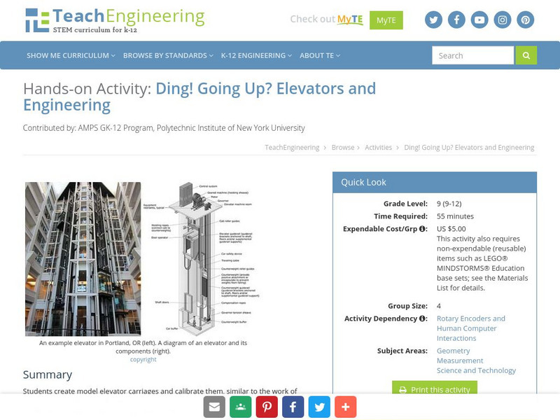 Teach Engineering: Ding! Going Up? Elevators and Engineering Activity