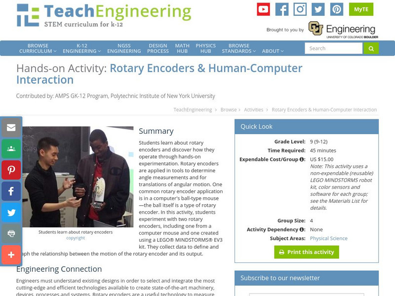 Teach Engineering: Rotary Encoders & Human Computer Interaction Activity