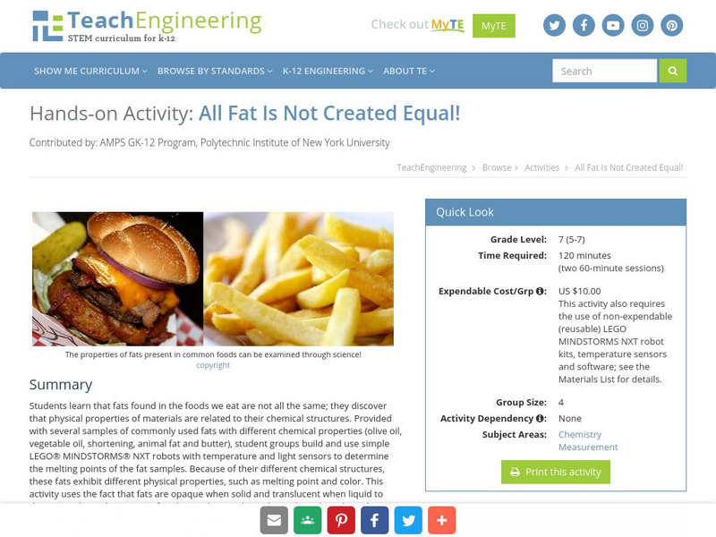 Teach Engineering: All Fat Is Not Created Equally! Activity Teach Engineering: All Fat Is Not Created Equally! Activity