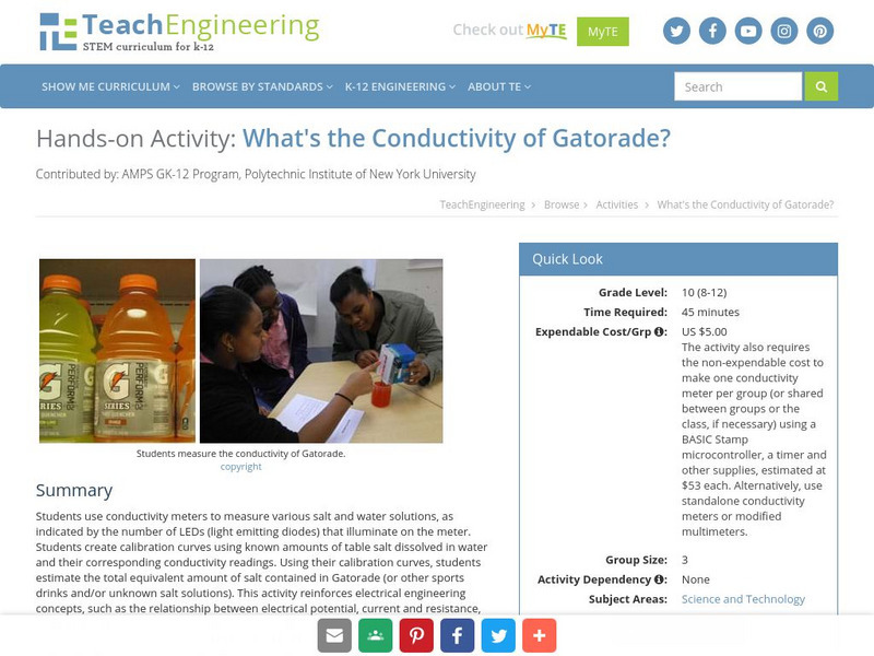 Teach Engineering: What's the Conductivity of Gatorade? Activity Teach Engineering: What's the Conductivity of Gatorade? Activity