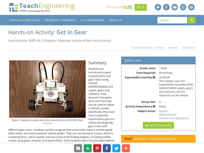 Teach Engineering: Get in Gear Activity Teach Engineering: Get in Gear Activity