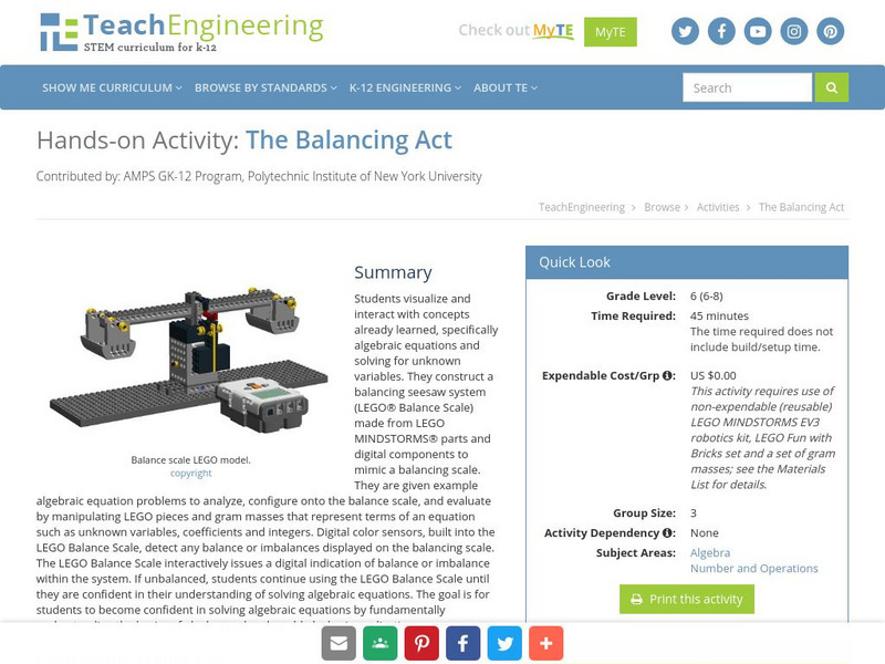 Teach Engineering: The Balancing Act Activity Teach Engineering: The Balancing Act Activity
