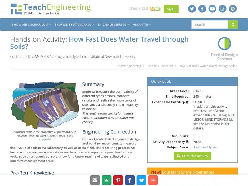 Teach Engineering: How Fast Does Water Travel Through Soils? Activity Teach Engineering: How Fast Does Water Travel Through Soils? Activity