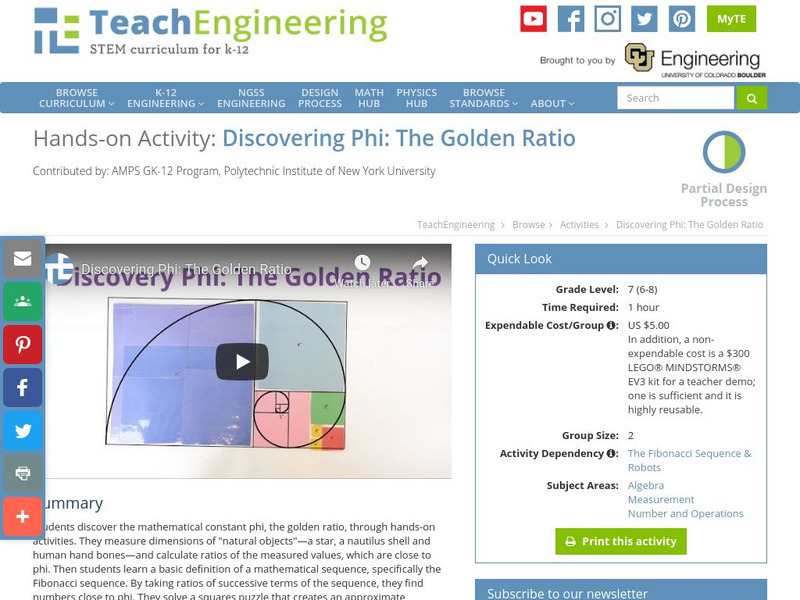 Teach Engineering: Discovering Phi: The Golden Ratio Activity Teach Engineering: Discovering Phi: The Golden Ratio Activity