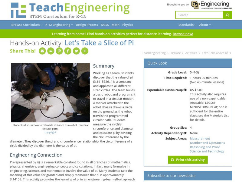 Teach Engineering: Let's Take a Slice of Pi Activity Teach Engineering: Let's Take a Slice of Pi Activity