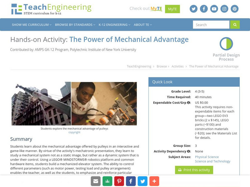 Teach Engineering: The Power of Mechanical Advantage Activity Teach Engineering: The Power of Mechanical Advantage Activity