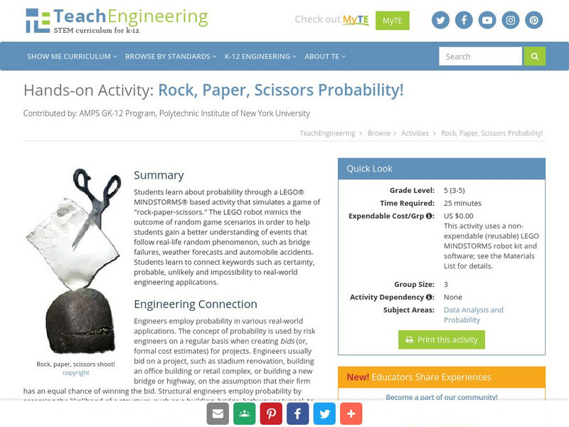 Teach Engineering: Rock, Paper, Scissors Probability! Activity Teach Engineering: Rock, Paper, Scissors Probability! Activity