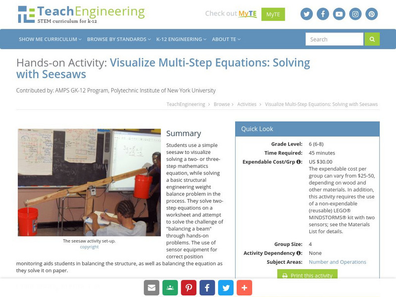 Teach Engineering: Solving With Seesaws Activity
