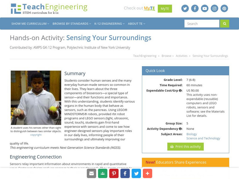 Teach Engineering: Sensing Your Surroundings Activity Teach Engineering: Sensing Your Surroundings Activity
