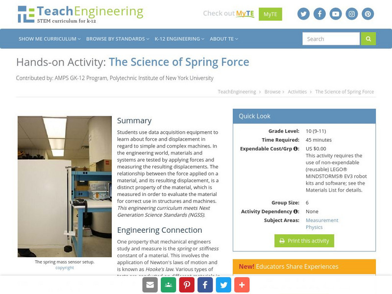 Teach Engineering: The Science of Spring Force Activity Teach Engineering: The Science of Spring Force Activity