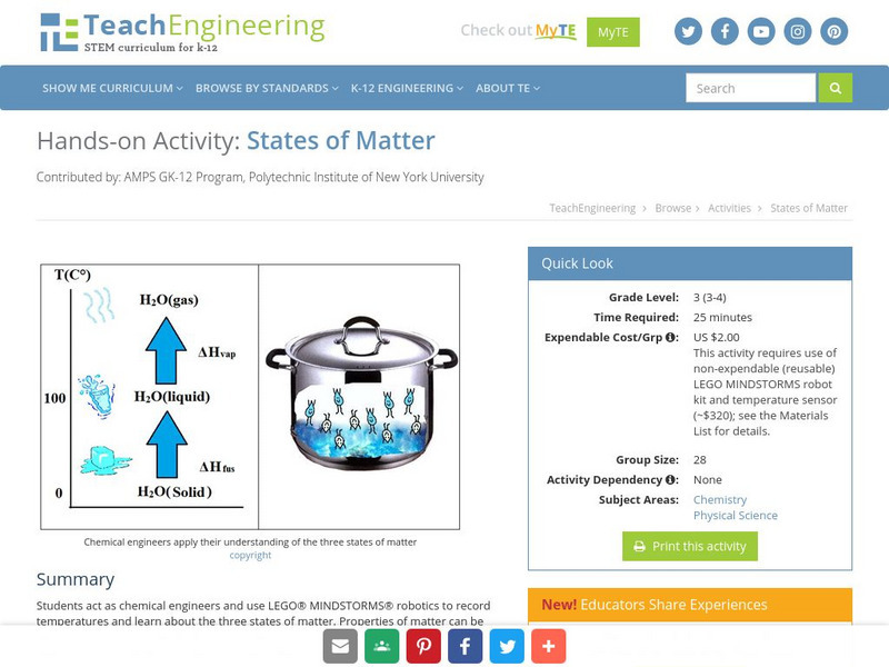 Teach Engineering: States of Matter Activity Teach Engineering: States of Matter Activity