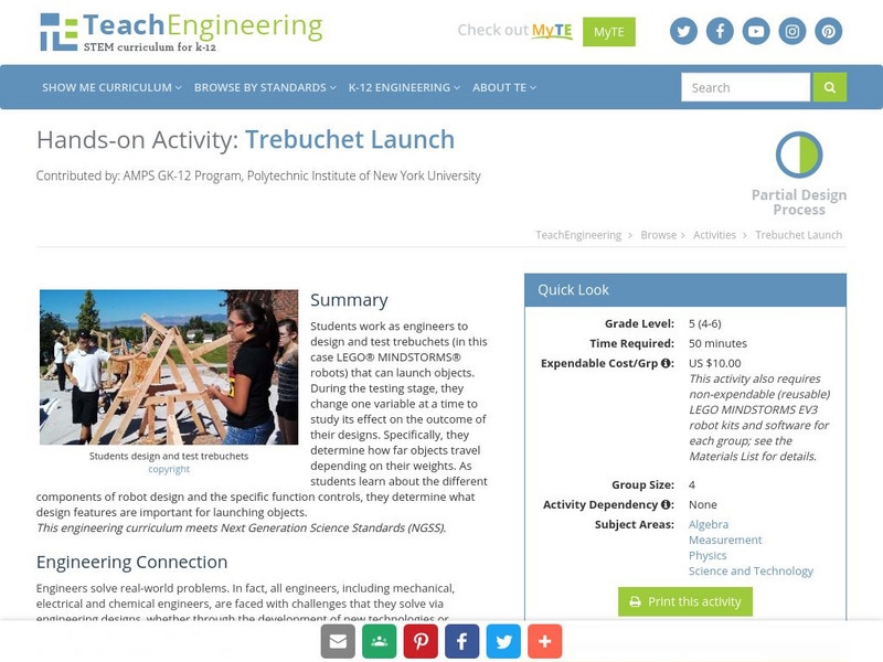 Teach Engineering: Trebuchet Launch Activity Teach Engineering: Trebuchet Launch Activity