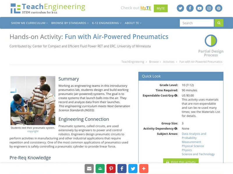 Teach Engineering: Fun With Air Powered Pneumatics Activity Teach Engineering: Fun With Air Powered Pneumatics Activity