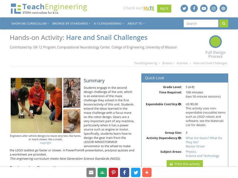 Teach Engineering: Hare and Snail Challenges Activity Teach Engineering: Hare and Snail Challenges Activity