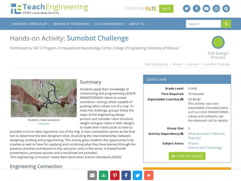Teach Engineering: Sumobot Challenge Activity