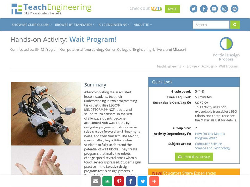 Teach Engineering: Wait Program! Activity Teach Engineering: Wait Program! Activity