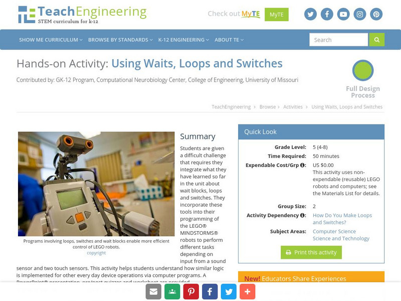 Teach Engineering: Using Waits, Loops and Switches Activity