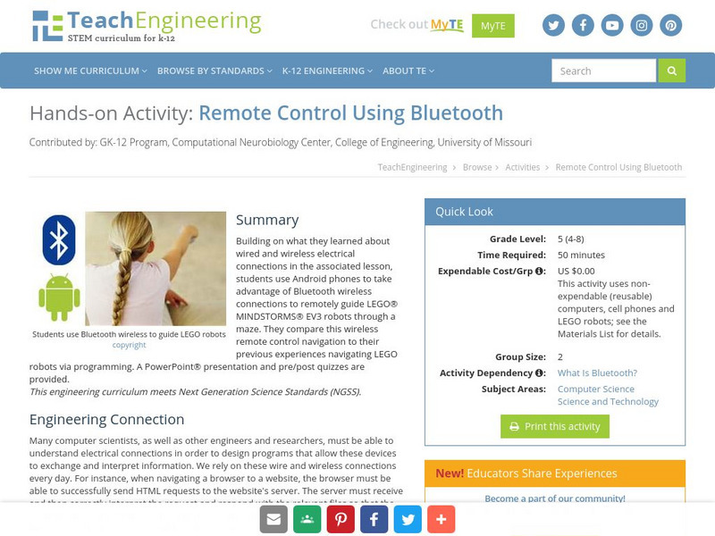 Teach Engineering: Remote Control Using Bluetooth Activity Teach Engineering: Remote Control Using Bluetooth Activity