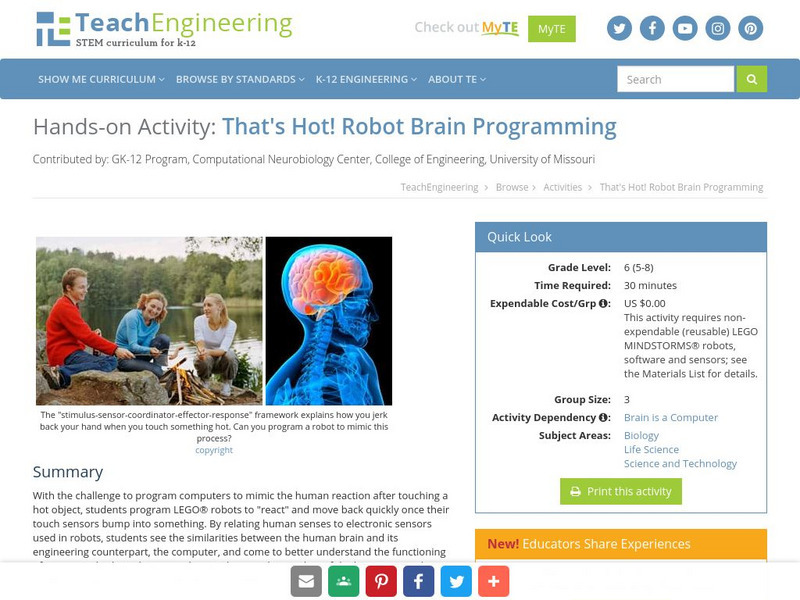 Teach Engineering: That's Hot! Robot Brain Programming Activity Teach Engineering: That's Hot! Robot Brain Programming Activity