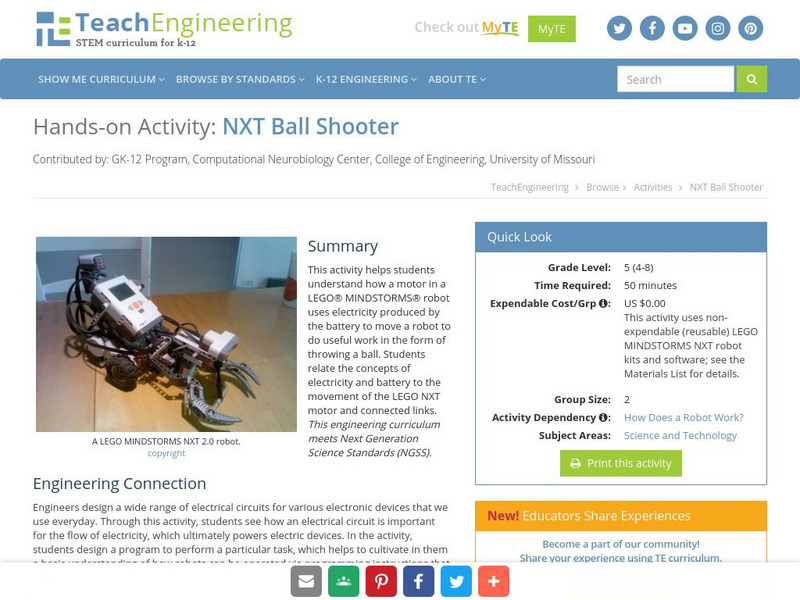 Teach Engineering: Nxt Ball Shooter Activity Teach Engineering: Nxt Ball Shooter Activity