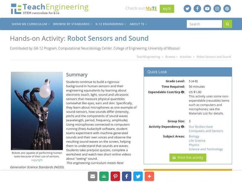 Teach Engineering: Robot Sensors and Sound Activity