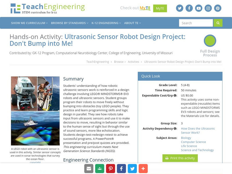 Teach Engineering: Don't Bump Into Me! Activity Teach Engineering: Don't Bump Into Me! Activity