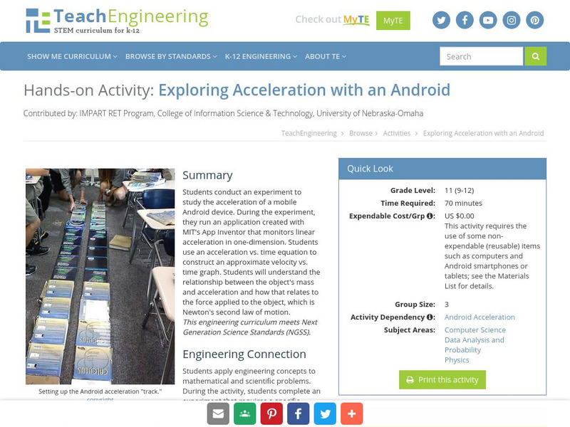Teach Engineering: Exploring Acceleration With an Android Activity Teach Engineering: Exploring Acceleration With an Android Activity